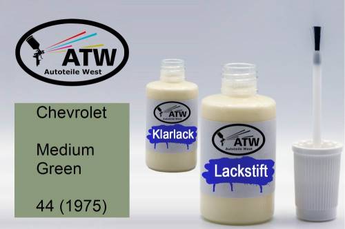 Chevrolet, Medium Green, 44 (1975): 20ml Lackstift + 20ml Klarlack - Set, von ATW Autoteile West.